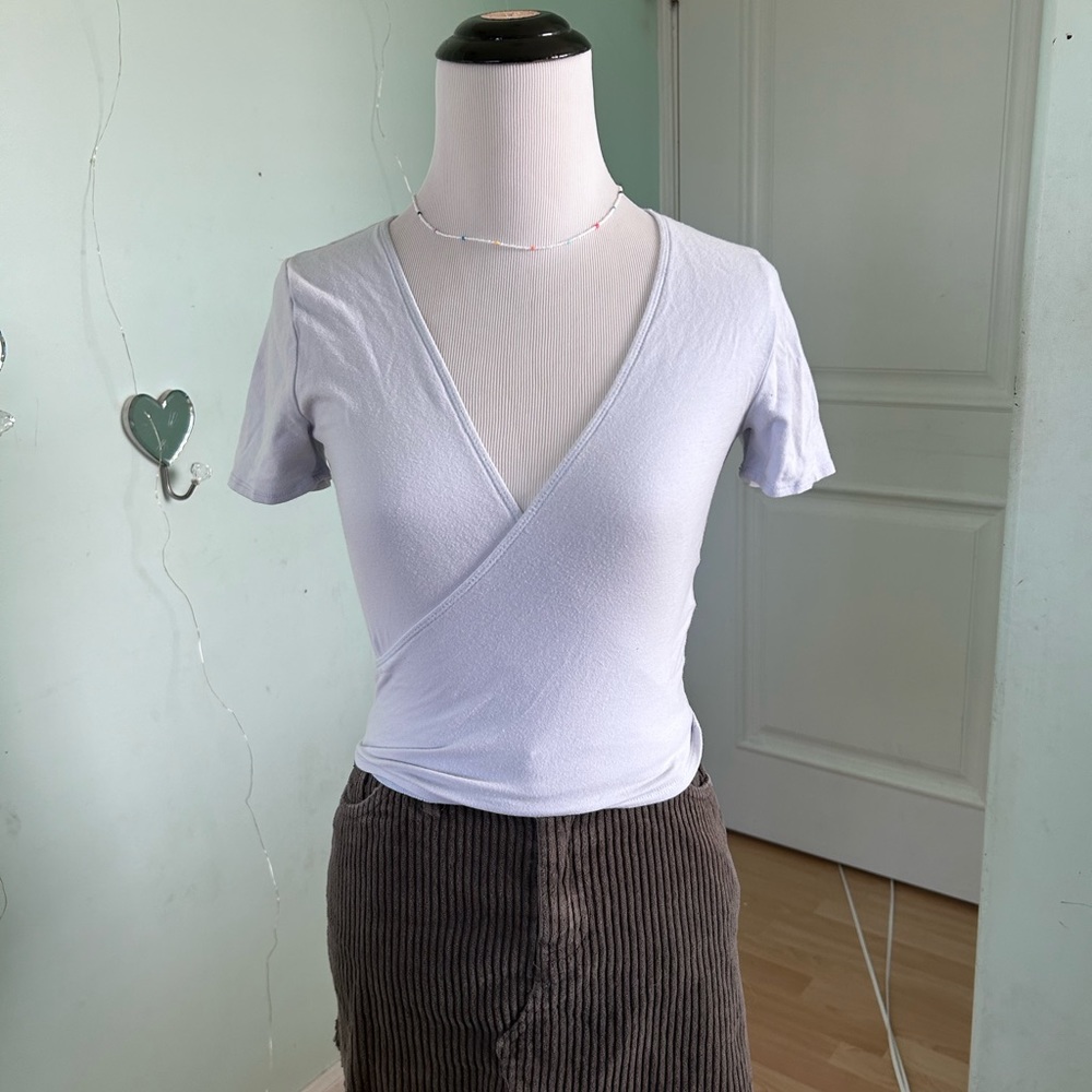 Hollister Soft Light Blue Wrap Front Tie-Up T-Shirt